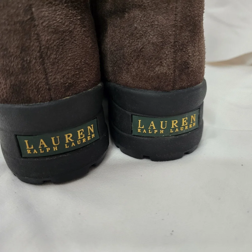 Lauren Ralph Lauren Tadina Brown Suede Nubuck Lamb Fur Shearling Boots s…